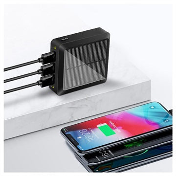 Kompakt Solcelle-Powerbank - 10000mAh, 3xUSB-A - Sort