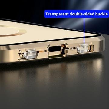 Kompatibel med MagSafe-etui til iPhone 15 Pro magnetisk metalramme + dobbeltsidet telefoncover i hærdet glas med spændelås - mørkeblå