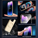 Kompatibel med MagSafe-etui til iPhone 15 Pro magnetisk metalramme + dobbeltsidet telefoncover i hærdet glas med spændelås - grøn