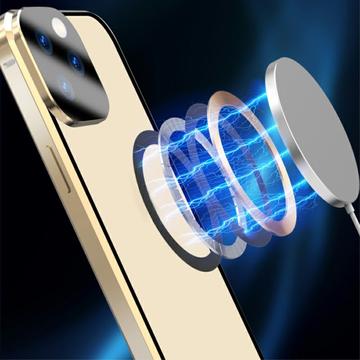 Kompatibel med MagSafe-etui til iPhone 15 Pro magnetisk metalramme + dobbeltsidet telefoncover i hærdet glas med spændelås - lilla