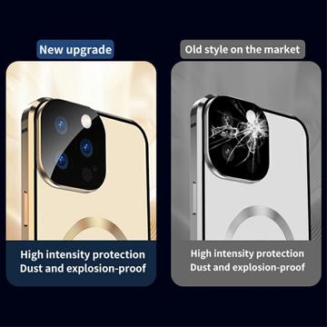 Kompatibel med MagSafe-etui til iPhone 15 Pro magnetisk metalramme + dobbeltsidet telefoncover i hærdet glas med spændelås - rød