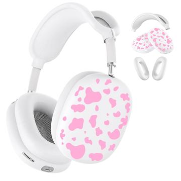 3-i-1-beskyttelsessæt med ko-mønster til AirPods Max - Hvid / Pink