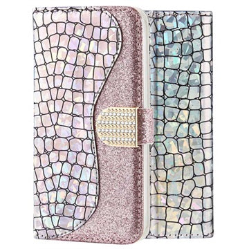 Croco Bling Samsung Galaxy A50 Pung - Sølv