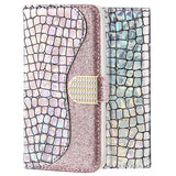 Croco Bling Samsung Galaxy A50 Pung - Sølv