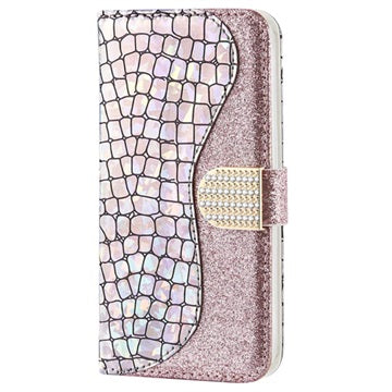 Croco Bling Samsung Galaxy A50 Pung - Sølv