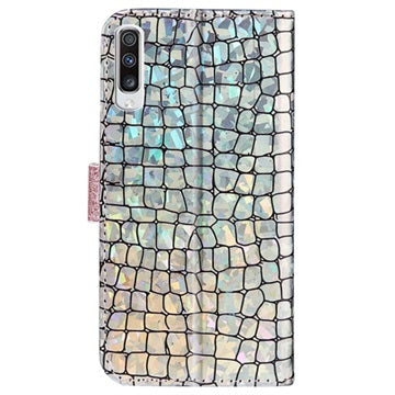 Croco Bling Samsung Galaxy A50 Pung - Sølv