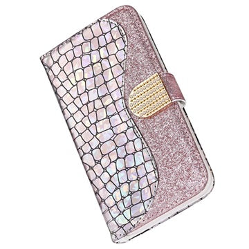 Croco Bling Samsung Galaxy A50 Pung - Sølv