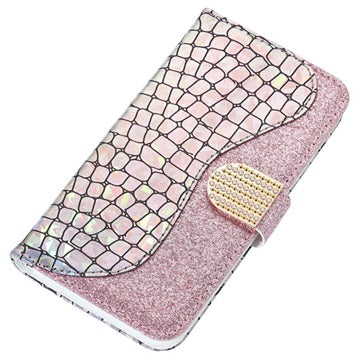 Croco Bling Samsung Galaxy A50 Pung - Sølv