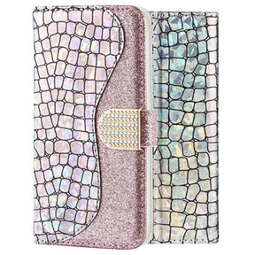 Croco Bling iPhone X / iPhone XS Pung - Sølv