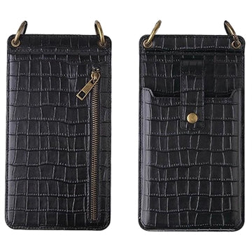Crocodile Pattern Crossbody Mobiltaske med Makeup Spejl - Sort