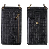 Crocodile Pattern Crossbody Mobiltaske med Makeup Spejl - Sort
