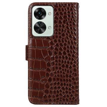 Crocodile Series OnePlus Nord 2T Læderpung med RFID - Brun