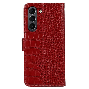 Crocodile Series Samsung Galaxy S21 FE 5G Læderpung med RFID - Rød