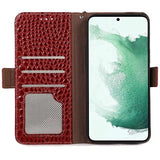 Crocodile Series Samsung Galaxy S21 FE 5G Læderpung med RFID - Rød