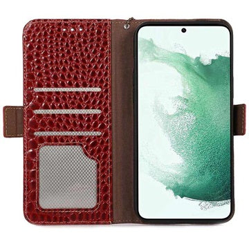 Crocodile Series Samsung Galaxy S21 FE 5G Læderpung med RFID - Rød