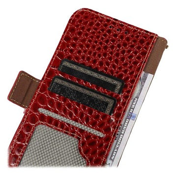 Crocodile Series Samsung Galaxy S21 FE 5G Læderpung med RFID - Rød