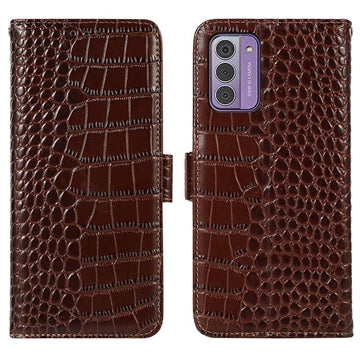 Nokia G42 Crocodile Series Læderpung med RFID - Brun