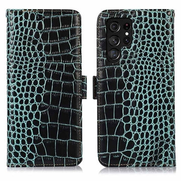 Samsung Galaxy S26 Ultra Crocodile Series Læderpung med RFID - Grøn