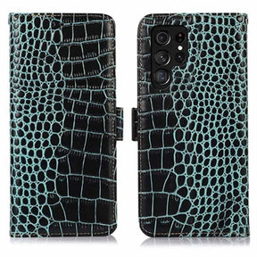Samsung Galaxy S26 Ultra Crocodile Series Læderpung med RFID - Grøn