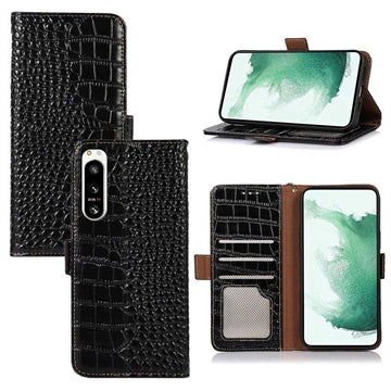 Crocodile Series Sony Xperia 5 IV Læderpung med RFID - Sort