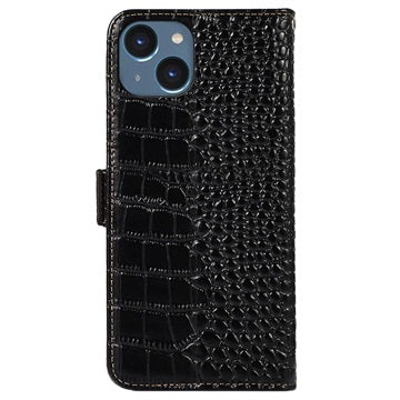 Crocodile Series iPhone 14 Læderpung med RFID - Sort