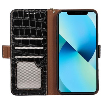 Crocodile Series iPhone 14 Læderpung med RFID - Sort