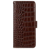 Crocodile Series iPhone 14 Læderpung med RFID - Brun