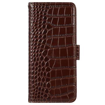 Crocodile Series iPhone 14 Læderpung med RFID - Brun