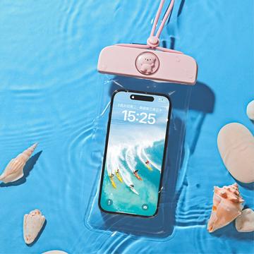 Vandtæt etui til smartphone med sød bjørn - 7.2" - lyslilla