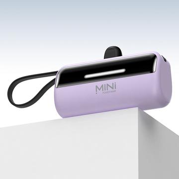 Cyke X3 Lightning Power Bank m. USB-C, USB-A kabler - 5000mAh - Lilla