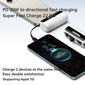 Cyke X3 Lightning Power Bank m. USB-C, USB-A kabler - 5000mAh - Rød