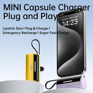 Cyke X3 Lightning Power Bank m. USB-C, USB-A kabler - 5000mAh - Hvid