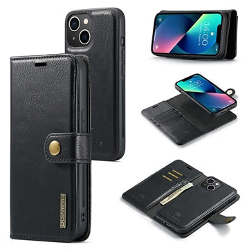 iPhone 15 DG.Ming Læderpung med Aftageligt Cover - Sort