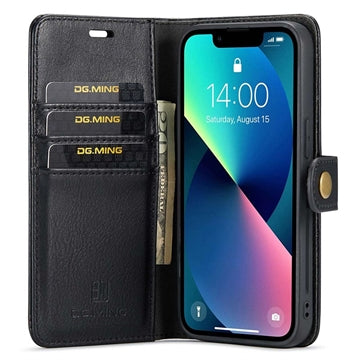 iPhone 15 DG.Ming Læderpung med Aftageligt Cover - Sort