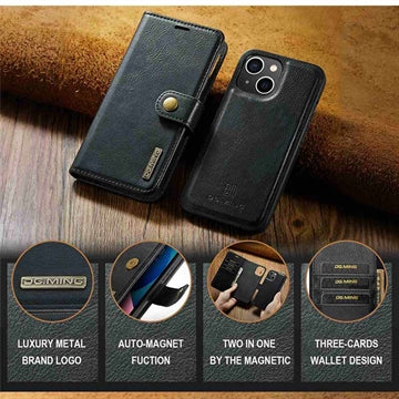 iPhone 15 DG.Ming Læderpung med Aftageligt Cover - Sort