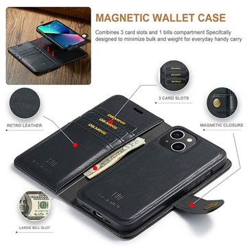 iPhone 15 DG.Ming Læderpung med Aftageligt Cover - Sort