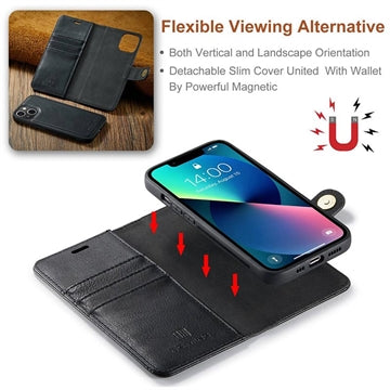 iPhone 15 DG.Ming Læderpung med Aftageligt Cover - Sort