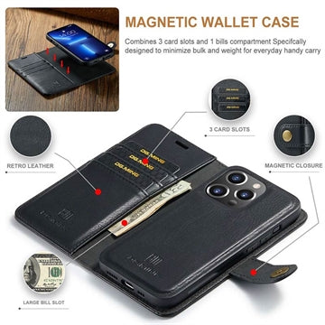 iPhone 15 Pro Max DG.Ming Læderpung med Aftageligt Cover - Sort