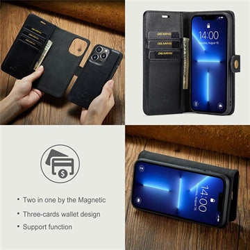 iPhone 15 Pro Max DG.Ming Læderpung med Aftageligt Cover - Sort