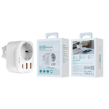 Devia Strømstik 20W - USB-C, 2x USB-A-porte, 3A - Hvid