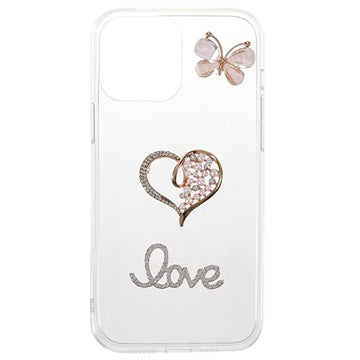 Diamantindretning iPhone 13 Pro Max TPU Cover - Hjerte
