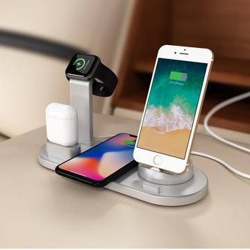 Docking Station med QI Trådløs Oplader UD15 - Sølv