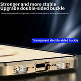 Dobbeltsidet hærdet glas + magnetisk metalramme Anti-Drop Case til iPhone 15 Kompatibel med MagSafe Phone Cover med spændelås - Lilla