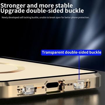 Dobbeltsidet hærdet glas + magnetisk metalramme Anti-Drop Case til iPhone 15 Kompatibel med MagSafe Phone Cover med spændelås - Lilla