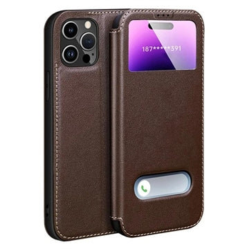 iPhone 16 Pro Max Dual View Flip Læderetui - Brun