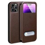 iPhone 16 Pro Max Dual View Flip Læderetui - Brun