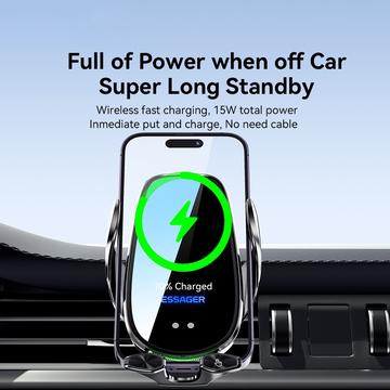 ESSAGER 15W Smart Car Wireless Charger Vehicle Phone Mount Charger Air Vent Phone Holder med omgivende lys