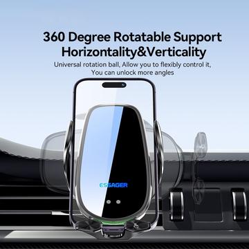 ESSAGER 15W Smart Car Wireless Charger Vehicle Phone Mount Charger Air Vent Phone Holder med omgivende lys