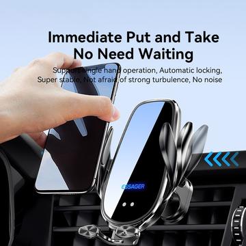 ESSAGER 15W Smart Car Wireless Charger Vehicle Phone Mount Charger Air Vent Phone Holder med omgivende lys