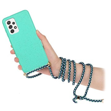 Saii Eco Line Samsung Galaxy A52 5G, Galaxy A52s Biologisk Nedbrydeligt Cover med Strap - Cyan